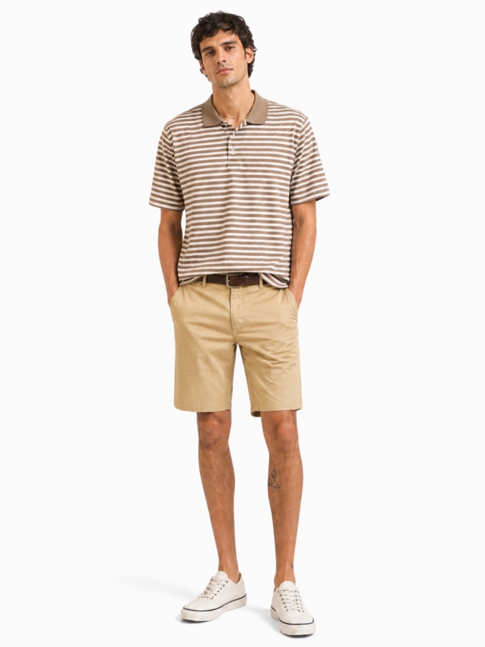 4/$20➡️ Ben Hogan Brown & White Striped 100% Cotton Golf Polo Shirt – Medium GUC